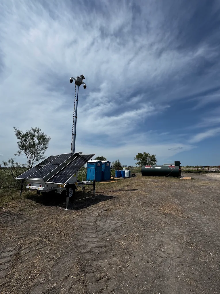 Solar security camera trailer placed at a construction site